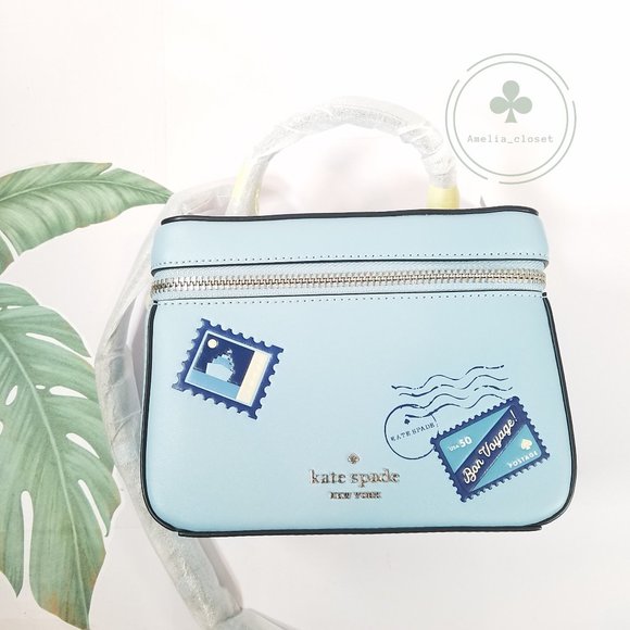 MAKE AN OFFER Kate Spade Trunk Crossbody Bon Voyage Off The Grid Blue Leather